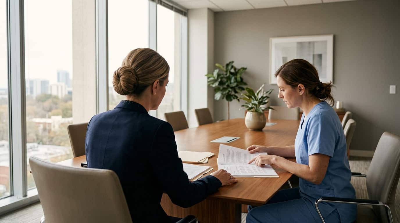 Nurse meeting with a nursing license defense attorney to respond to a TBON investigation in Texas